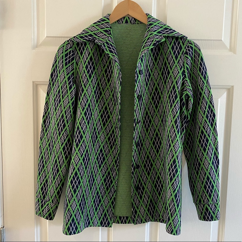 Navy and Green Button-Up Jacket
